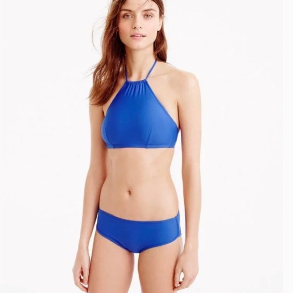 J. Crew Solid Blue Halter Bikini, Tie Back, Hipst… - image 1